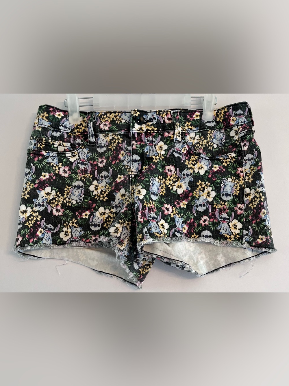 Disney Stitch Tropical Floral Denim Cutoff Shorts Grey 9